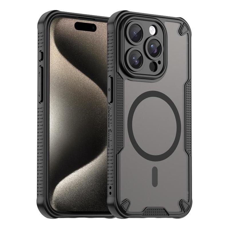 For iPhone 15 Pro Armor Glaze MagSafe Magnetic Phone Case(Black)