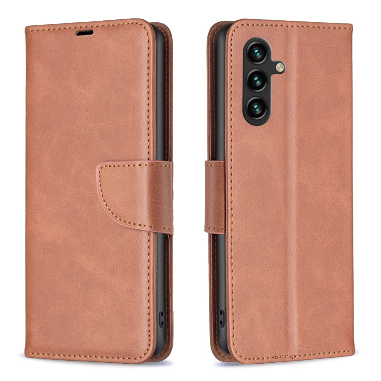 For Samsung Galaxy A56 5G Lambskin Texture Pure Color Flip Leather Phone Case(Brown)
