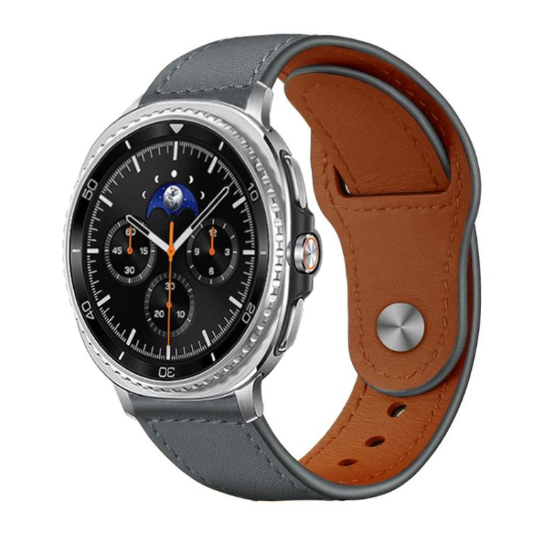 For Samsung Galaxy Watch8 / 8 Classic xDfind Rivet Buckle Genuine Leather Watch Band(Grey)