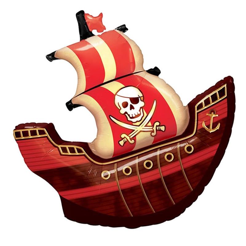 5PCS Pirate Ship Balloon Cartoon Halloween Aluminum Film Balloon(Red Black)