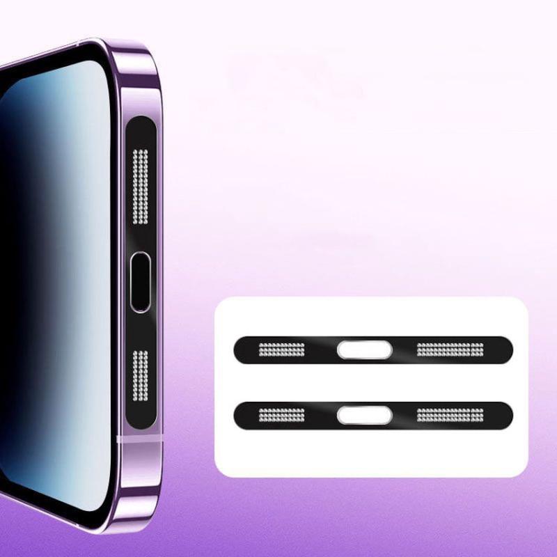 2pcs /Set For IPhone 12 / 13 / 14 / 15 Series Speaker Plating Metal Dust-Proof Mesh Charging Port Protective Film Dust Sticker(Black)