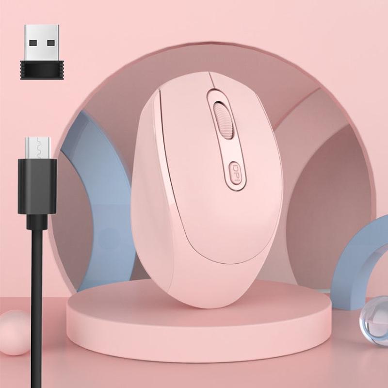 M107 4-buttons 1600 DPI Dual Mode 2.4GHz + Bluetooth 5.1 Wireless Rechargeable Mouse (Pink)