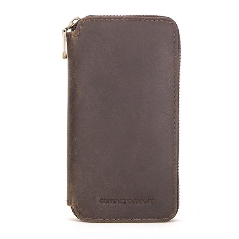 Contacts Family CF1114 Leather Watch Box Retro Crazy Horse Leather Zipper Couple Watch Bag(Coffee)