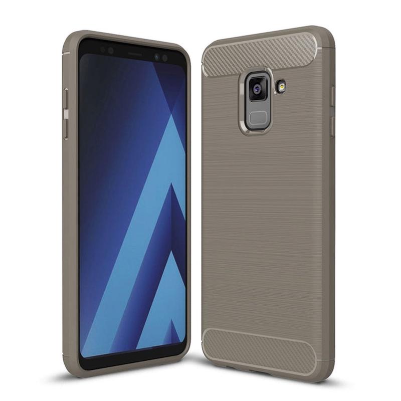For Galaxy A8 (2018) Brushed Texture Carbon Fiber Shockproof TPU Protective Back Case (Grey)