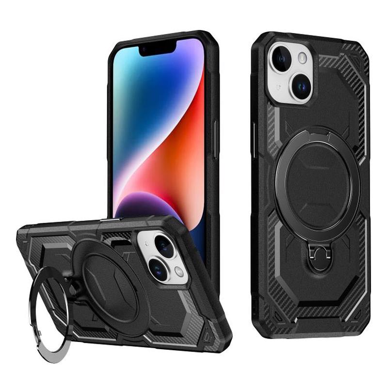 For iPhone 15 Frosted MagSafe Holder Phone Case(Black)