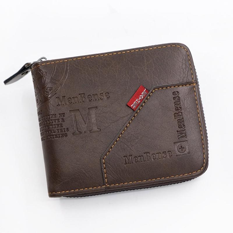 MenBense Men Short Zipper Wallet Coin Purse Large Capacity Multi-Card Money Clip(Dark Coffee)