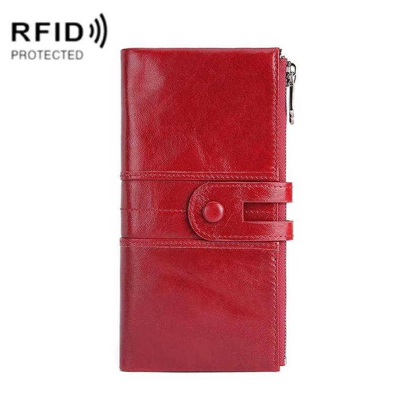 Retro Ladies RFID Wallet Leather Long Mobile Phone Bag(Red)