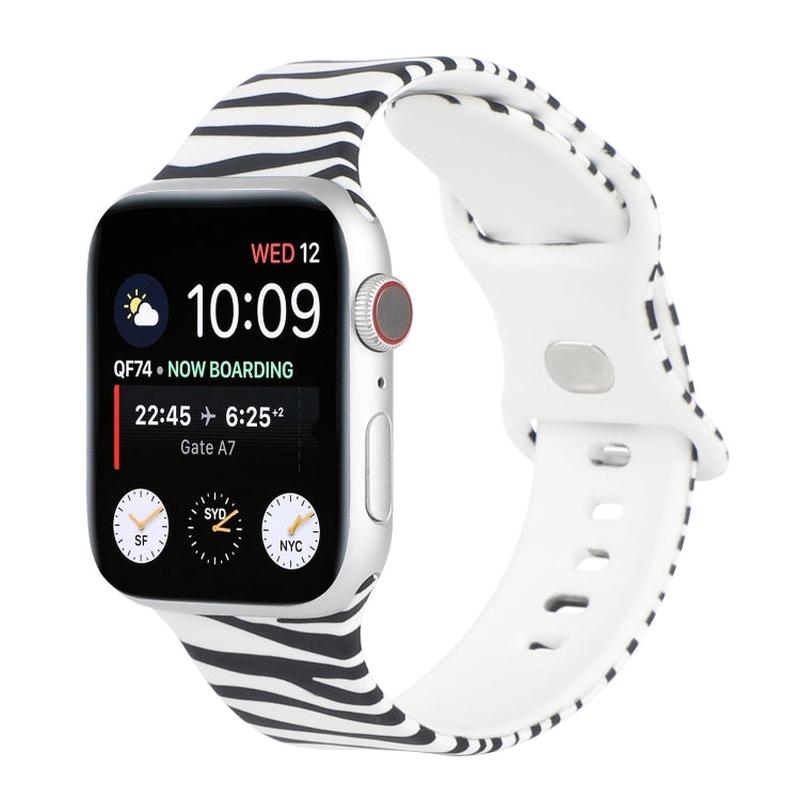 8-buckle Printed Strap Watch Band For Apple Watch Series 9&8&7 41mm / SE 3&SE 2&6&SE&5&4 40mm / 3&2&1 38mm(Zebra Pattern)