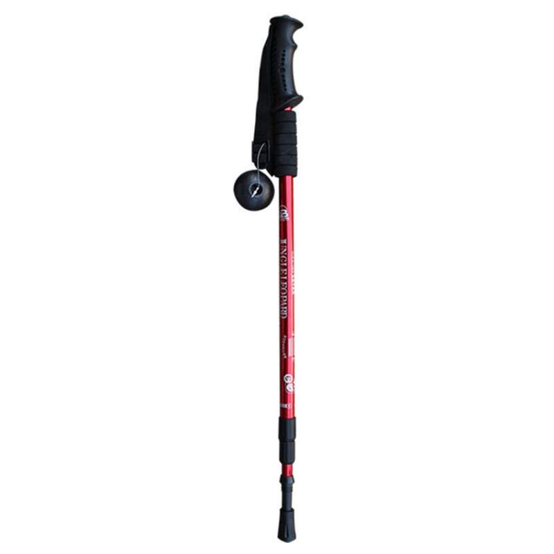 JUNGLELEOPARD 3-Section Straight Handle Aluminum Trekking Pole Multifunctional Walking Hand Crutches, Length: 66-135cm(Red)