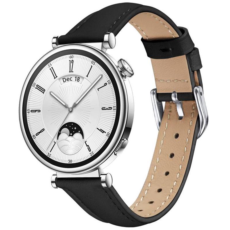 18mm Slim Genuine Leather Watch Band(Black)