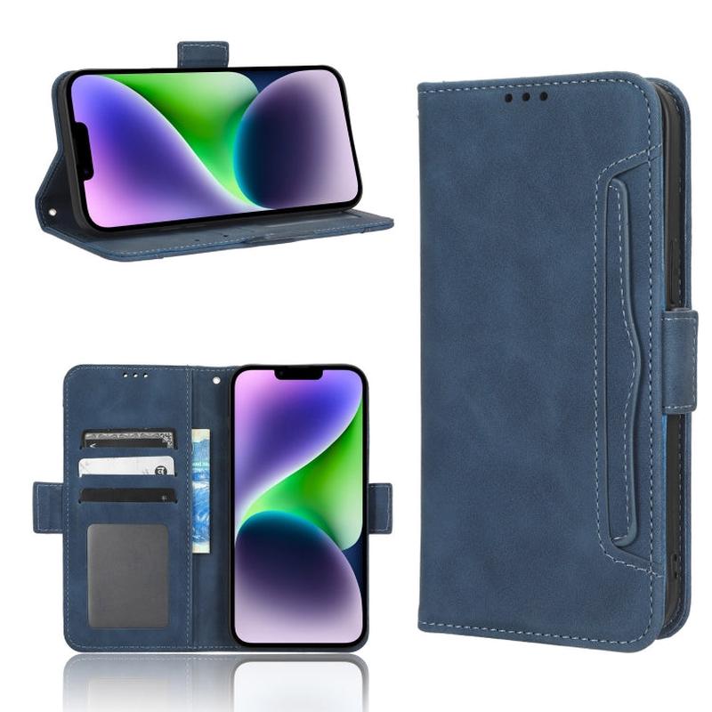 For iPhone 15 Skin Feel Calf Texture Card Slots Leather Phone Case(Blue)
