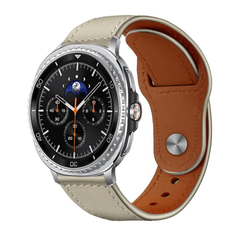 For Samsung Galaxy Watch8 / 8 Classic xDfind Rivet Buckle Genuine Leather Watch Band(Beige)