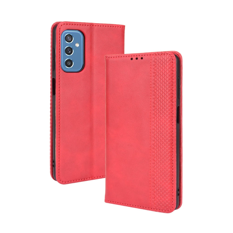 For Samsung Galaxy M52 5G Magnetic Buckle Retro Crazy Horse Texture Horizontal Flip Phone Leather Case with Holder & Card Slots & Photo Frame(Red)