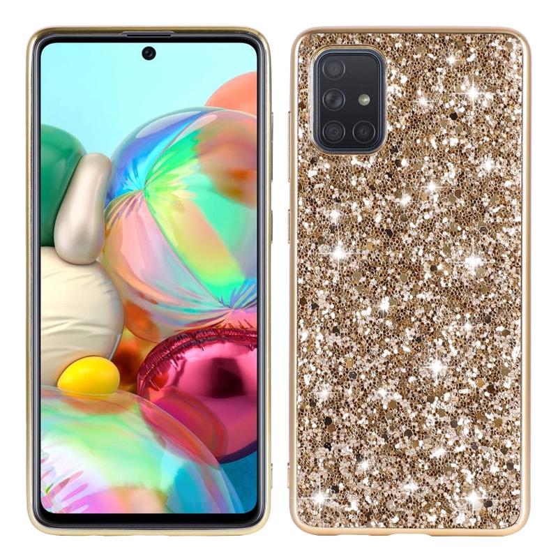 For Galaxy A71 Plating Glittery Powder Shockproof TPU Protective Case(Gold)