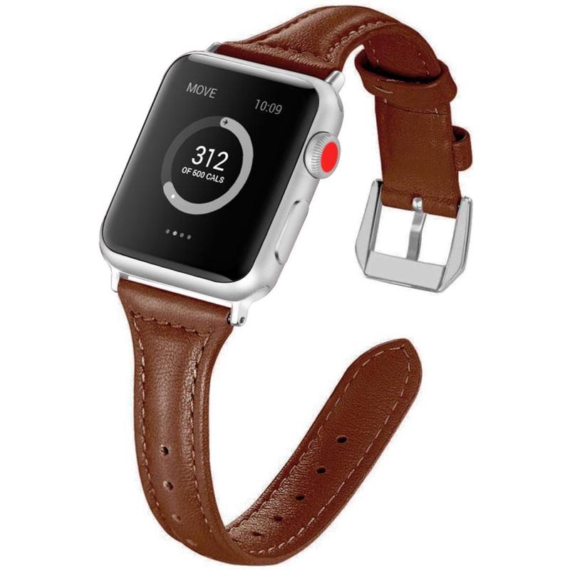 Genuine Leather Watch Band For Apple Watch Series 8&7 41mm / SE 2&6&SE&5&4 40mm / 3&2&1 38mm(Brown)