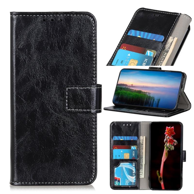 For Galaxy A21s Retro Crazy Horse Texture Horizontal Flip Leather Case with Holder & Card Slots & Photo Frame & Wallet(Black)