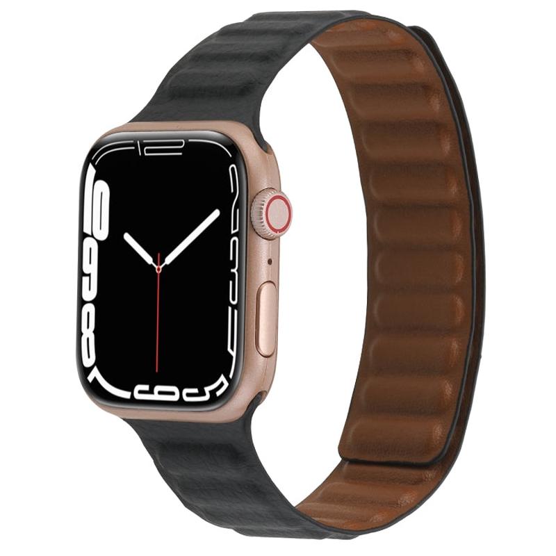Magnetic Two-color Loop Slim Leather Watch Band For Apple Watch Series 9&8&7 41mm / SE 3&SE 2&6&SE&5&4 40mm / 3&2&1 38mm(Black)