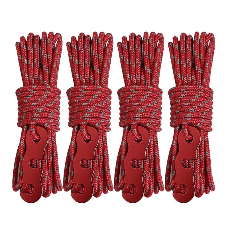 4m x 4 Rolls Outdoor Camping Tent Canopy Wind Rope Luminous Multi-Function Wind Rope Buckle Tent Fixed Rope(S Buckle-Red)
