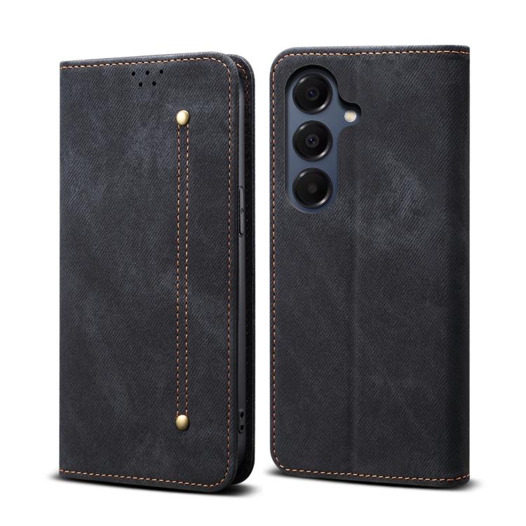 For Samsung Galaxy S25 FE 5G Denim Texture Casual Style Horizontal Flip Leather Case(Black)