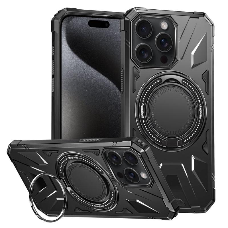 For iPhone 15 Pro MagSafe Magnetic Shockproof Phone Case with Ring Holder(Black)