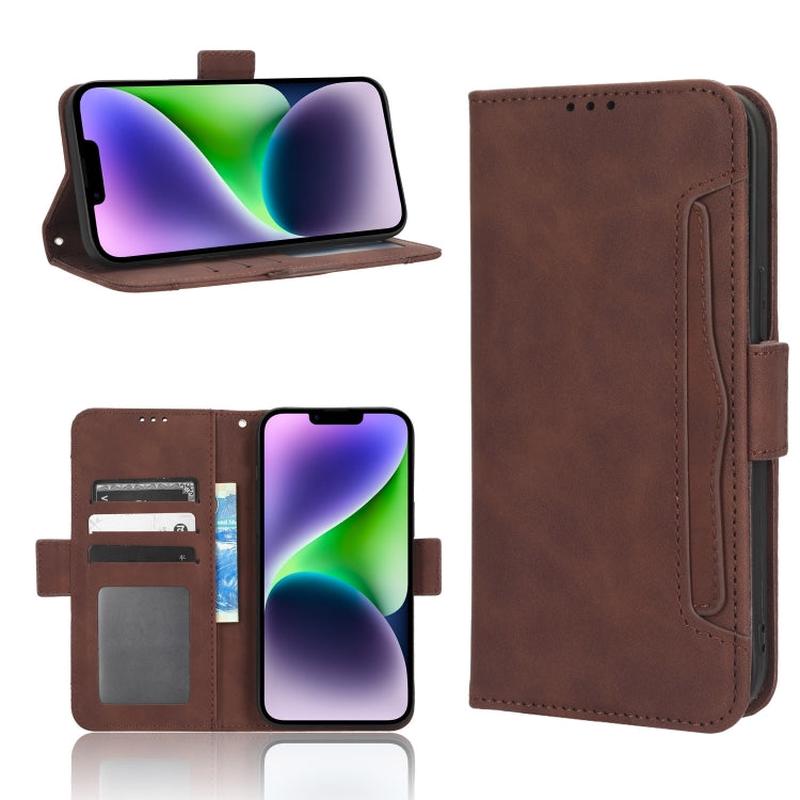 For iPhone 15 Skin Feel Calf Texture Card Slots Leather Phone Case(Brown)