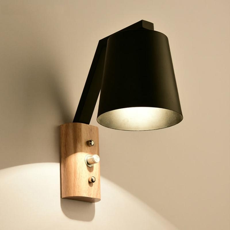 Creative Bedroom Study Bedside Balcony Aisle Porch Hotel Cafe Wood Wall Lamp Switch Light, Light Source:without Light Source(Black)
