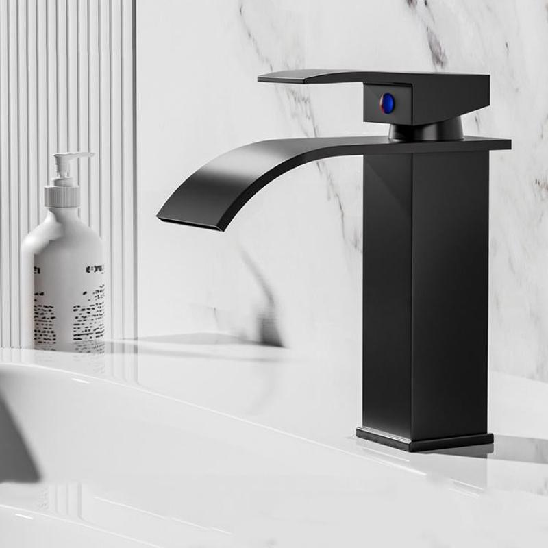 Waterfall Wash Basin Faucet Stainless Steel Hot/Cold Water Mixer Tap for Sink Basin, Spec: Low Black