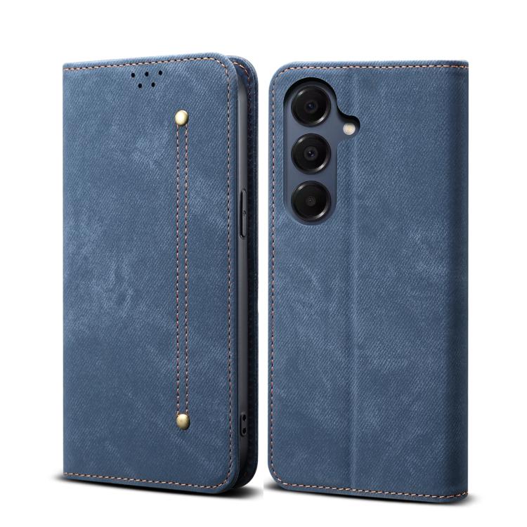 For Samsung Galaxy S25 FE 5G Denim Texture Casual Style Horizontal Flip Leather Case(Blue)