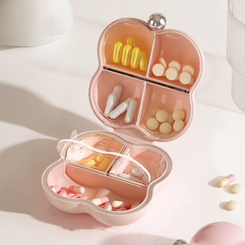 7 Compartment Mini Portable Pill Box Jewelry Sealed Storage Box(Cream Pink)