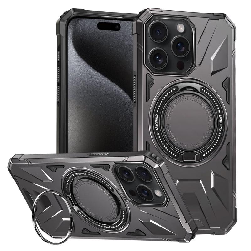 For iPhone 15 Pro MagSafe Magnetic Shockproof Phone Case with Ring Holder(Dark Grey)