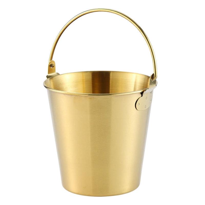 1800ml 304 Stainless Steel Handheld Ice Bucket Bar Beer Chill Bucket Chips Milk Tea Snacks Barrel(Gold)