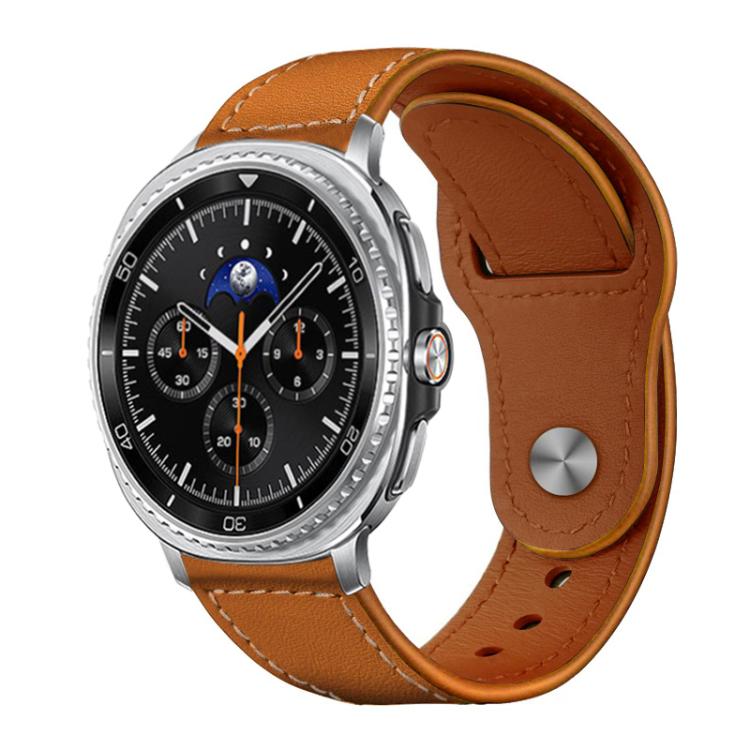 For Samsung Galaxy Watch8 / 8 Classic xDfind Rivet Buckle Genuine Leather Watch Band(Brown White Thread)