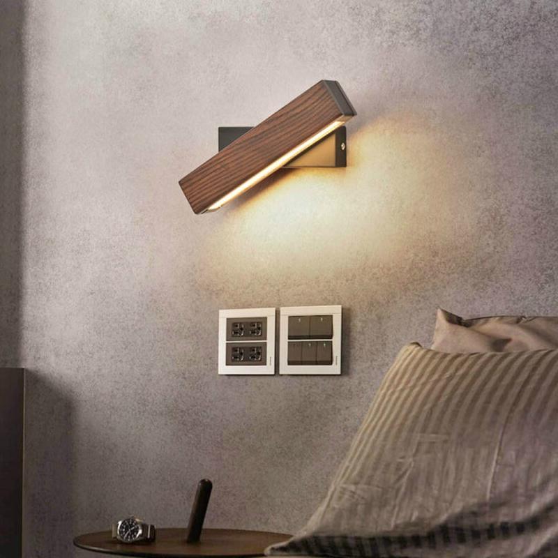 Simple Rotatable Bedside Bedroom Wall Lamp Warm Night Light, Size:31cm(Walnut)