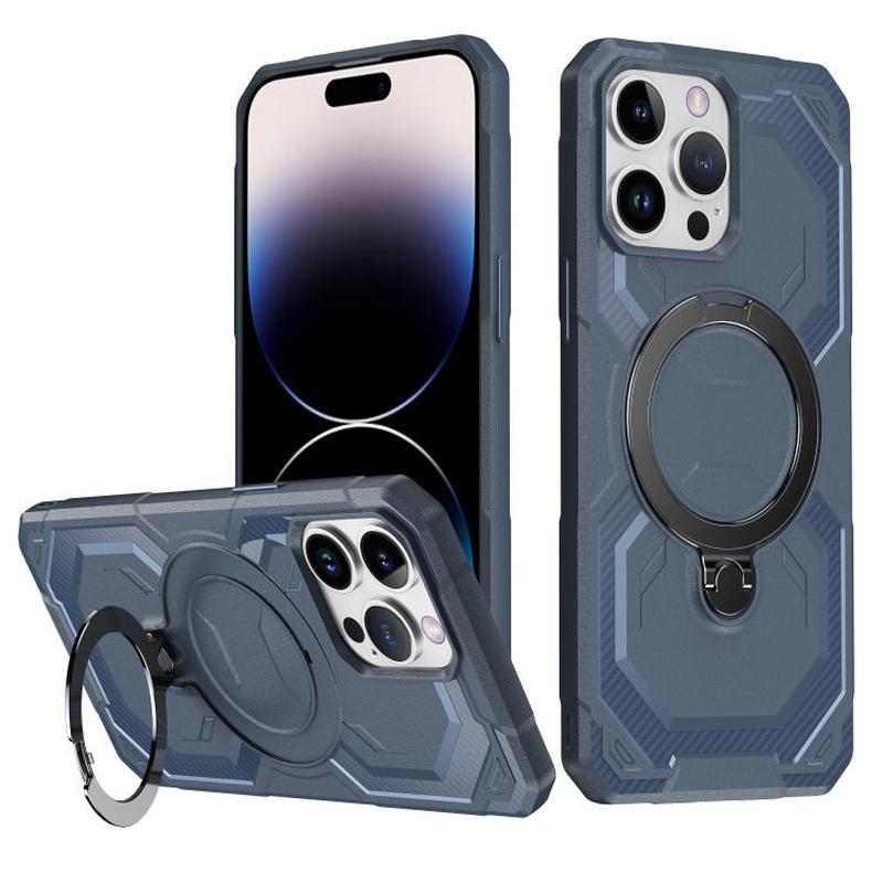 For iPhone 15 Pro Frosted MagSafe Holder Phone Case(Blue)