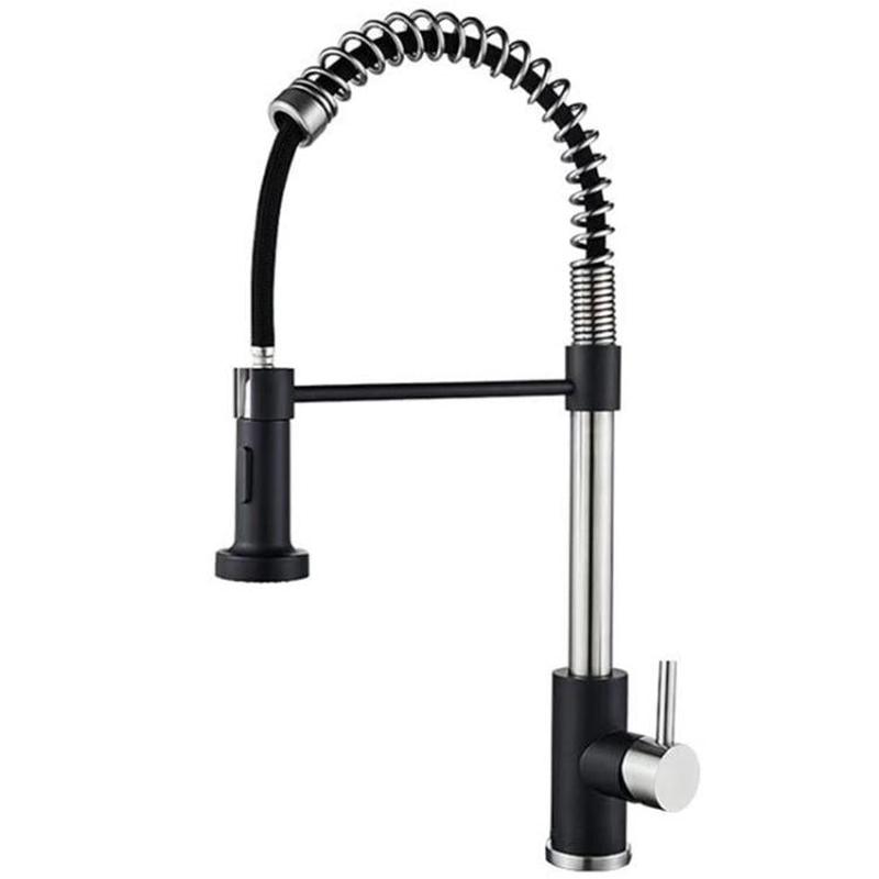 Kitchen Pull Down Spring Faucet Dual Mode Water Outlet Hot/Cold Water Mixer Tap(Black Brushed)