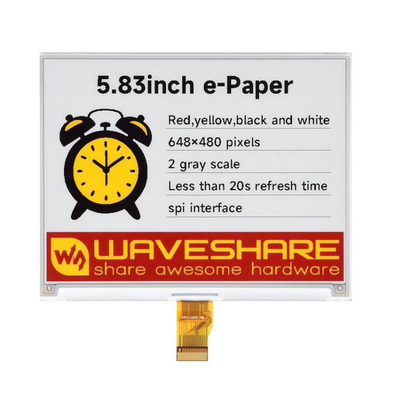 WAVESHARE 5.83 Inch E-Paper 4 Color E-Ink Display Module, Spec: Raw Display