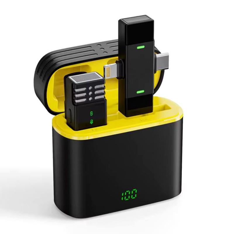 J68 Live Audio Recording Mini Lavalier Wireless Microphone, Model:Type-C + 8 Pin Plug(Black Yellow)