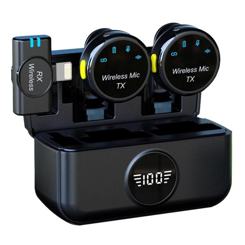 S5 2 in 1 Mini Magnetic Clip Wireless Microphone with Charging Case, Model:8 Pin Plug(Black)