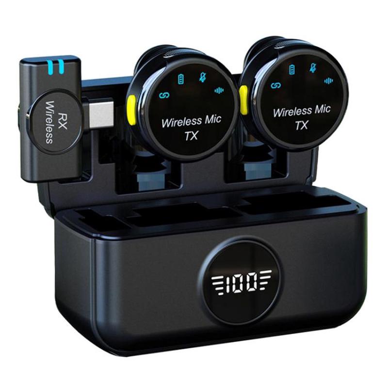 S5 2 in 1 Mini Magnetic Clip Wireless Microphone with Charging Case, Model:Type-C Plug(Black)