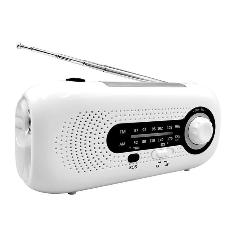 SOS Emergency Solar Hand Crank Weather Radio, No Battery, Size: Europe Version(White)