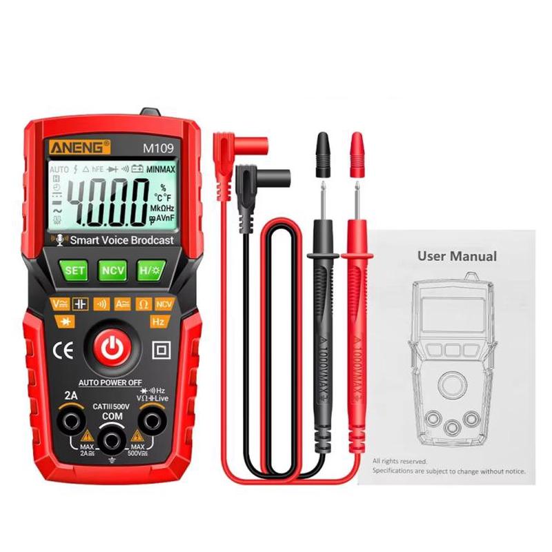 ANENG M109 Digital Multimeter With Voice Guide 4000 Counts, NCV Detection, Capacitance/Resistance/Voltage/Current Tester(Red)