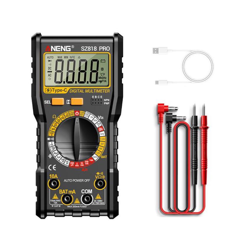 ANENG SZ818 Pro Rechargeable Digital Multimeter with NCV Detection Voltage Tester for AC/DC Current/Voltage, hFE Triode, and Capacitor Test Tool