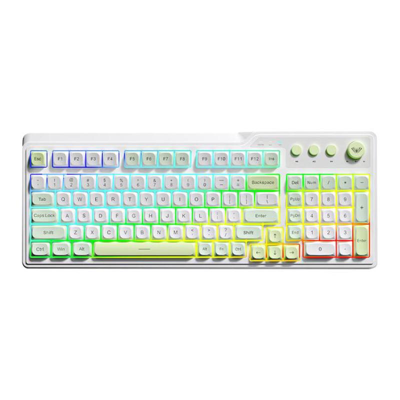 AULA F3099 99 Keys RGB Lighting Tri-Mode Gaming Keyboard(White Green)