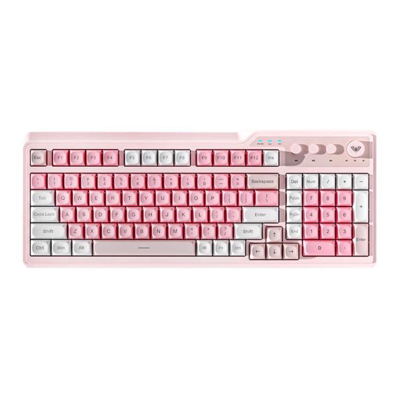 AULA F3099 99 Keys RGB Lighting Tri-Mode Gaming Keyboard(White Pink)