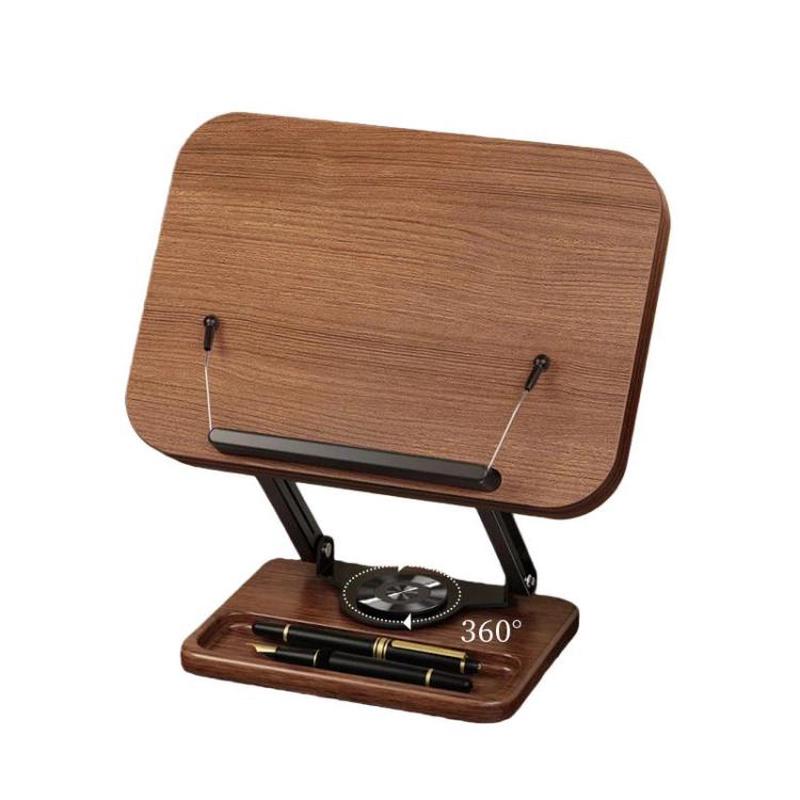 Wood 360-degree Rotating Adjustable Reading Stand with Hidden Spring Clip and Storage Groove(FBSG-064904)