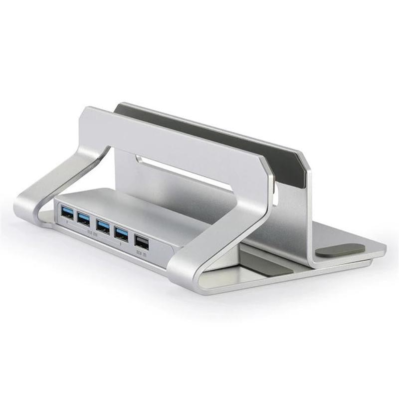 D051-3 Aluminum Alloy Desktop Organizer Vertical Laptop Stand with 4 USB Ports Hub