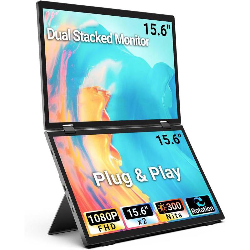 S156P31D 15.6 inch 1080P Dual Screen Foldable Portable Monitor with Holder(Black)
