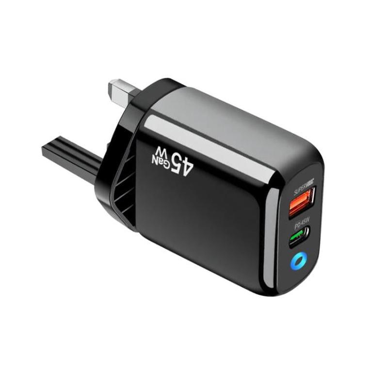 GaN 45W PD3.0 + QC3.0 Fully Compatible Protocol Charger for Laptops / Tablets, UK Plug(Black)