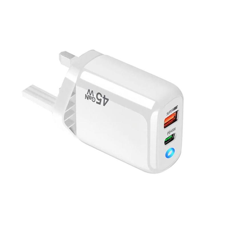 GaN 45W PD3.0 + QC3.0 Fully Compatible Protocol Charger for Laptops / Tablets, UK Plug(White)