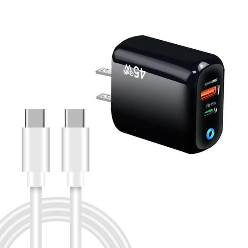TE-PD45 GaN 45W PD3.0 / Type-C + USB 3.0 Charger with Type-C to Type-C Data Cable, US Plug(Black)